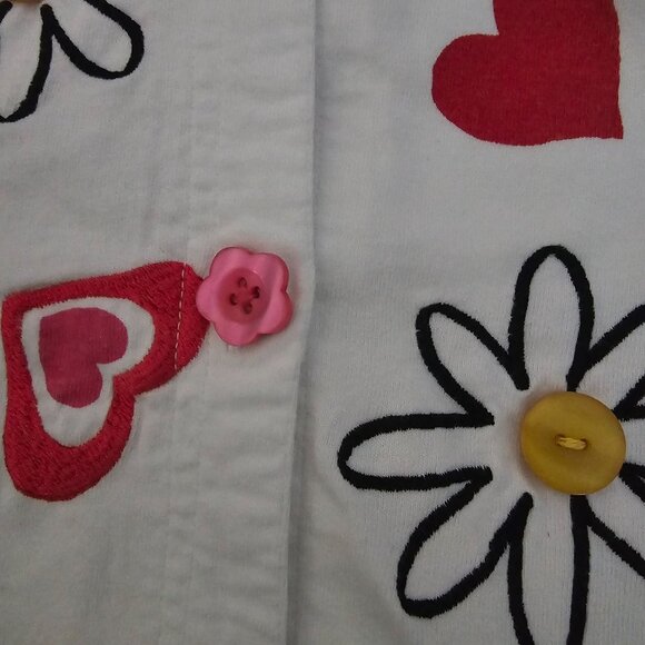 Michael Simon 100% Cotton Pink Red Embroidered Hearts Flowers Cardigan Medium - Picture 5 of 11